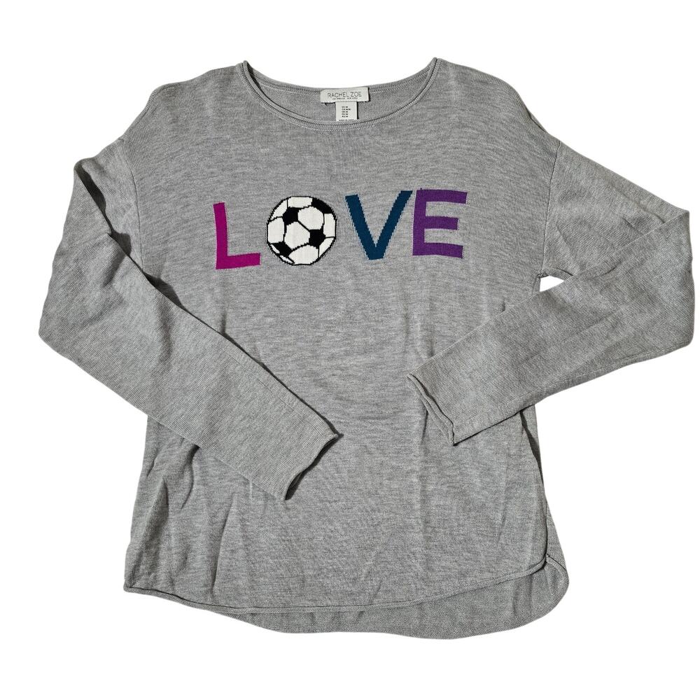 Rachel Zoe Gray Love Soccer Sweater 5% Cashmere Womens Size Medium